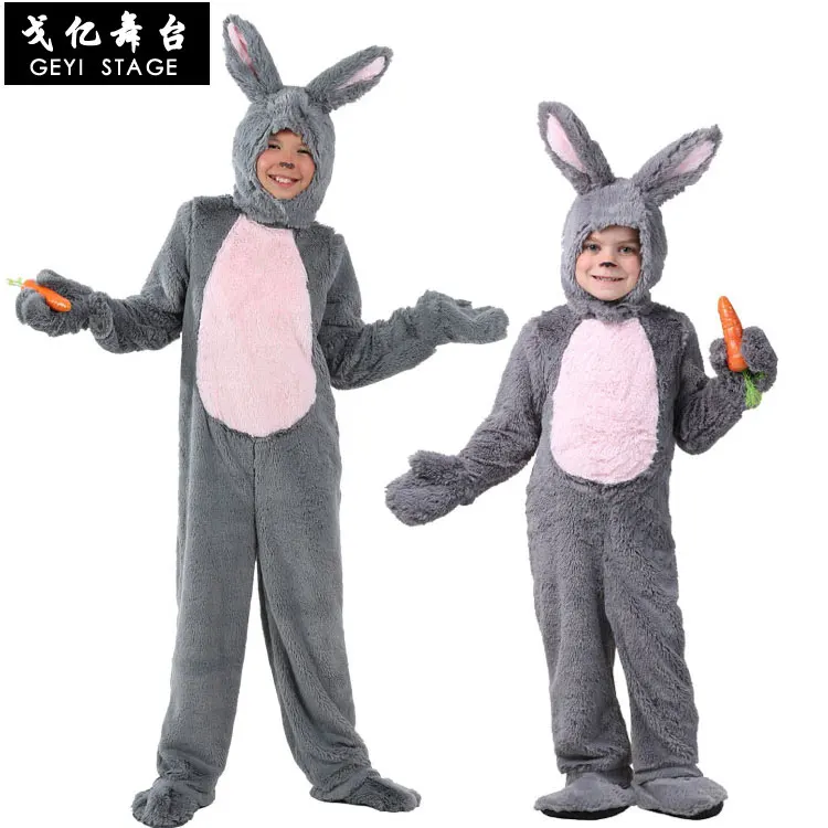 Deluxe Für Kinder Bodys Tier Winter Warme Kaninchen Kleidung Kind Grau Bunny Kostüm Cosplay Halloween Thema geburtstag Nette heißer