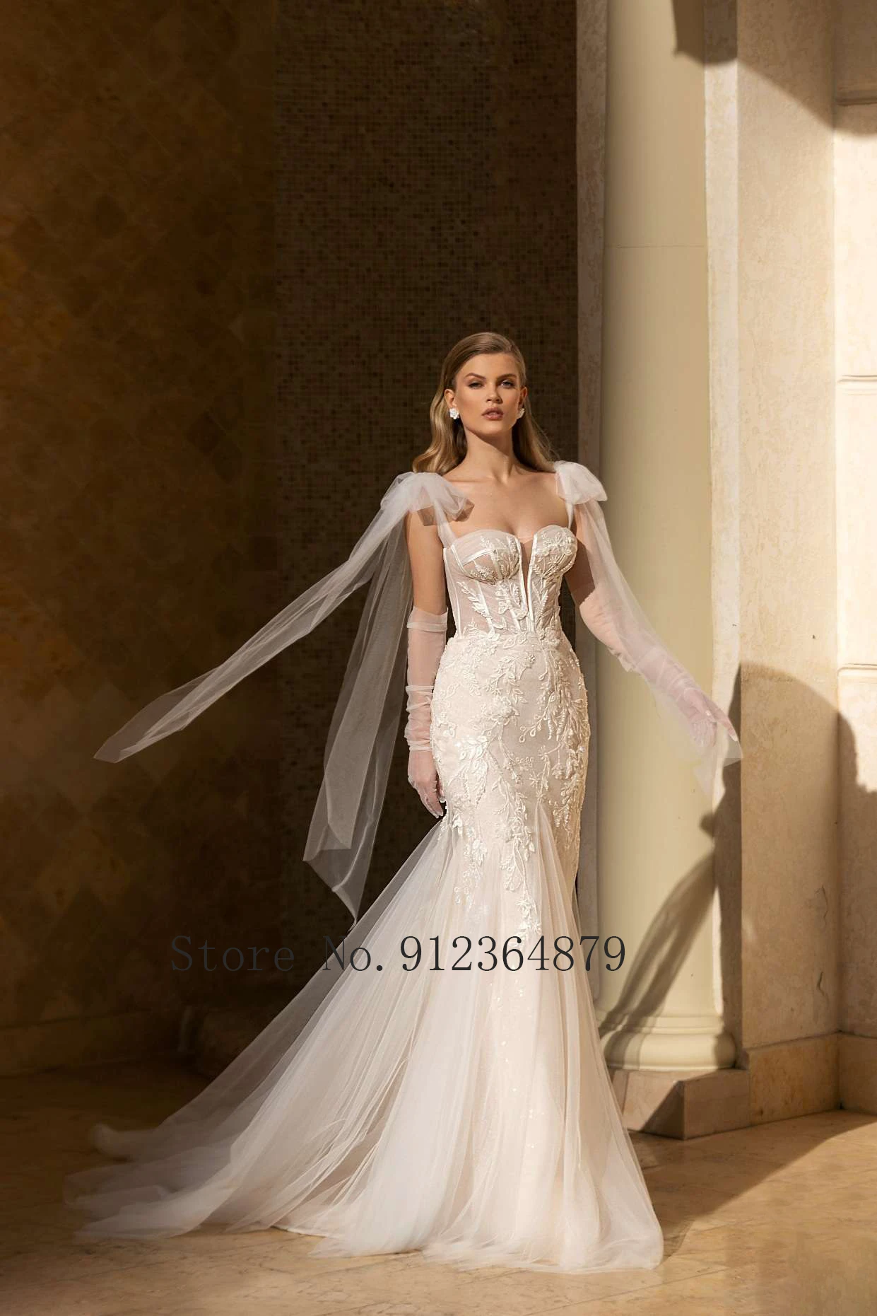 Luxury Mermaid Wedding Dresses Thick Staps Detachable Train 2 In 1 Lace Applique Wedding Gowns