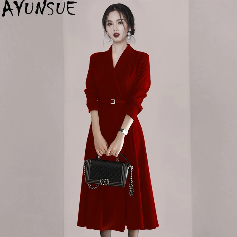 

AYUNSUE Fashion High Quality Vintage Dress Spring Autumn Long elegant Dresses for Women 2021 High Waist Dress Vestidos Mujer