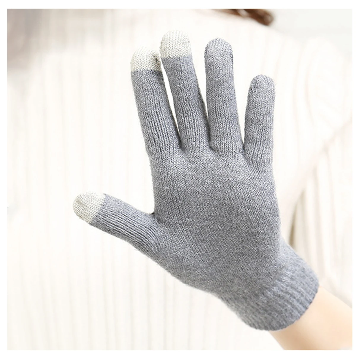 Winter Touch Screen Gloves Women Men Warm Stretch Knit Mittens Imitation Wool Full Finger Guantes Female Thicken