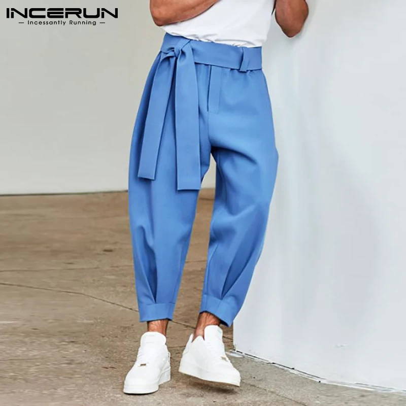 INCERUN 2023 New Men\'s Fashion Solid Color Pants Drawstring Casual Harem Trouser Chinomen\'s Loose Wide Leg Pant Trousers S-5XL 7