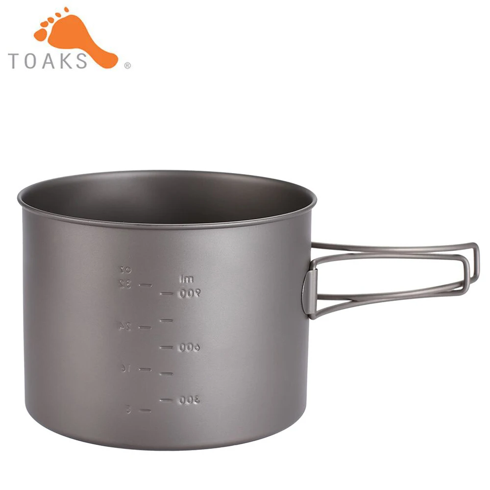 TOAKS Titanium Pan Pot Outdoor Camping Hiking Cookware Backpacking Cooking Picnic Bowl Pot Pan Set with Folded Handle CKW-1300