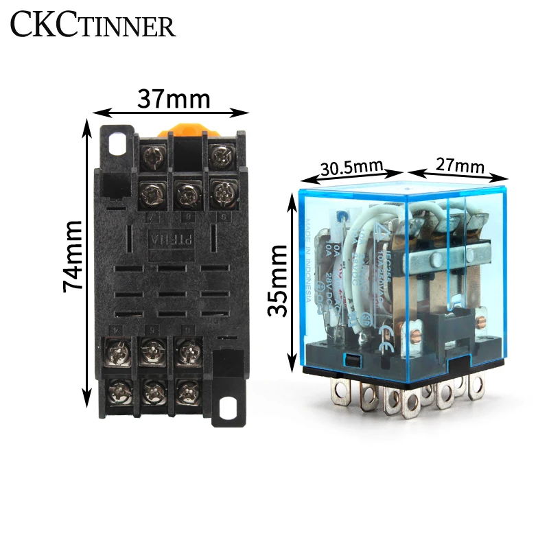 Intermediate Relay HH63P LY3NJ 10A Micro Small Electromagnetic Relay ACDC12V24V AC110V 220V 380V With 11 pins Socket base PTF11A