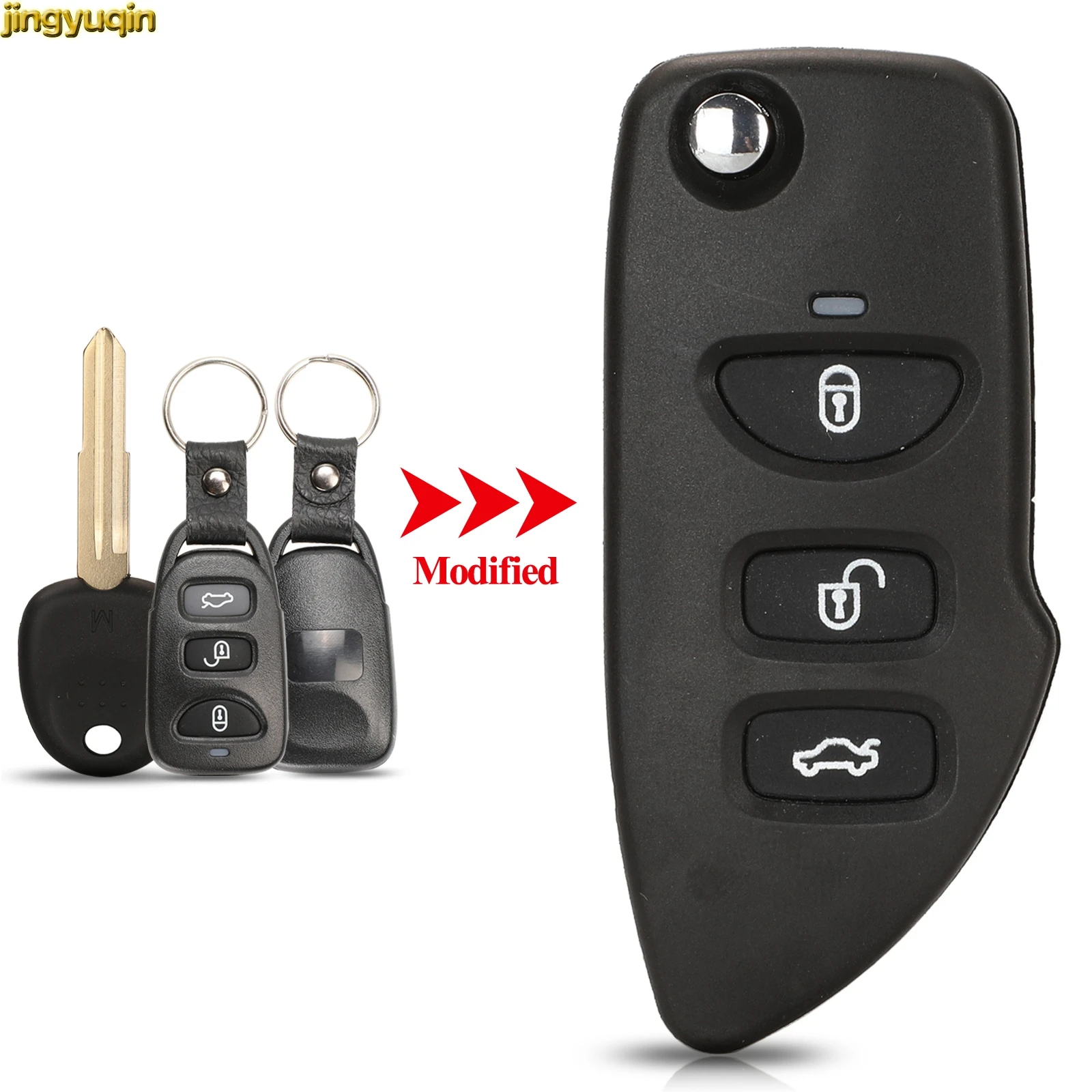 Jingyuqin 10pcs Remote Car Key Fob Shell For Hyundai Santa Fe Sonata Kia Sorento 2002-2009 3 BTN Right Blade with Battery Holder