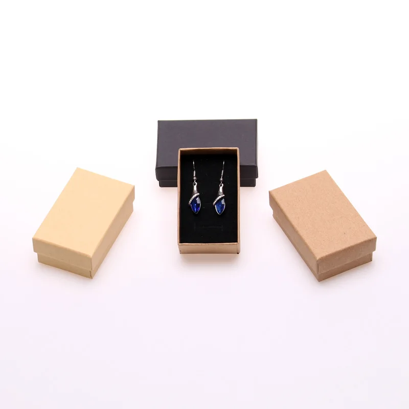 24Pcs Retro Necklace Jewelry Cardboard Box Rectangle Kraft Paper Jewelry Set Gift Box For Ring Earring Display Hoder With Sponge