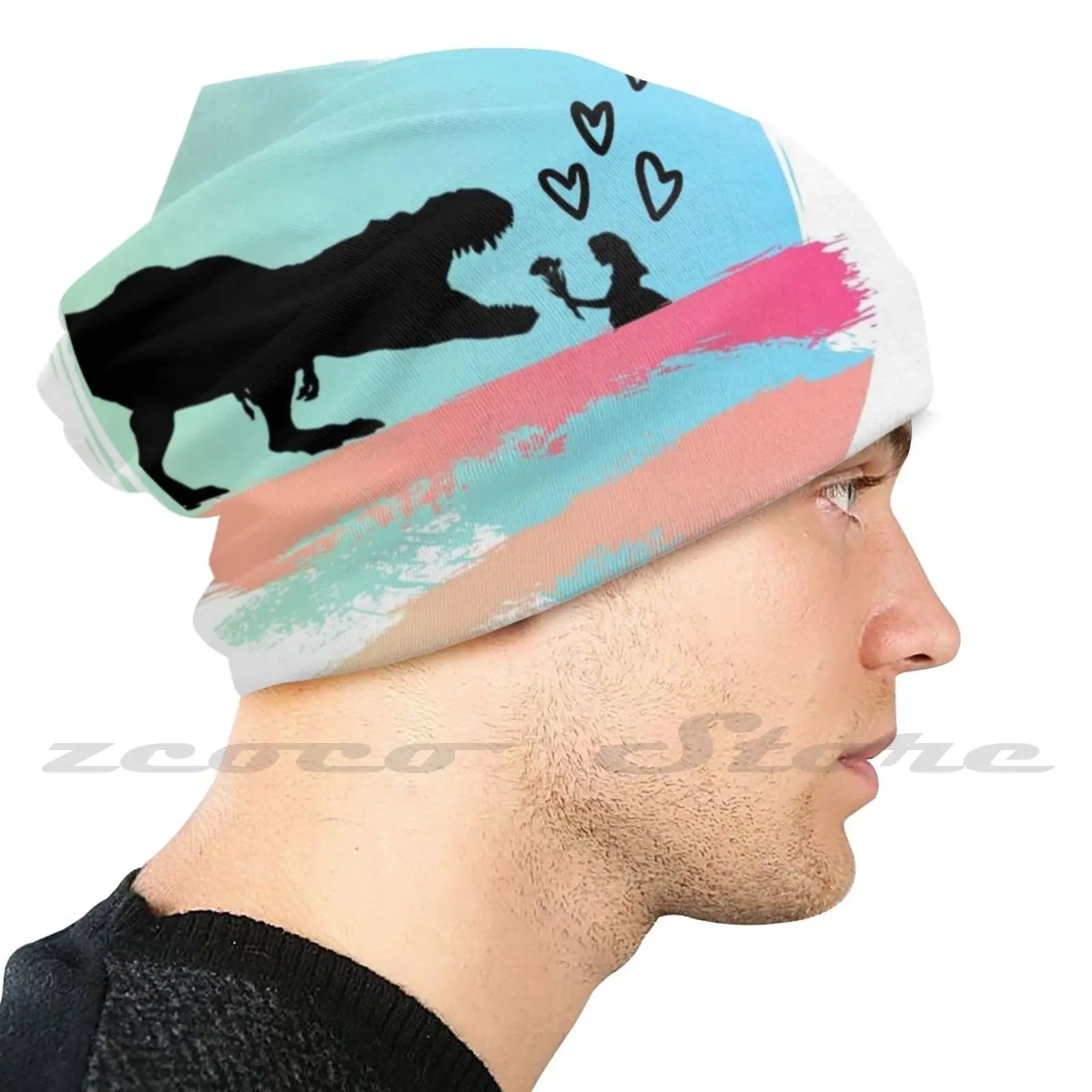 A Girl And Her Dino Personalized Pattern Knit Hats Plus Size Elastic Soft Cap T Rex Dinosaur Clever Girl Raptor Dino World