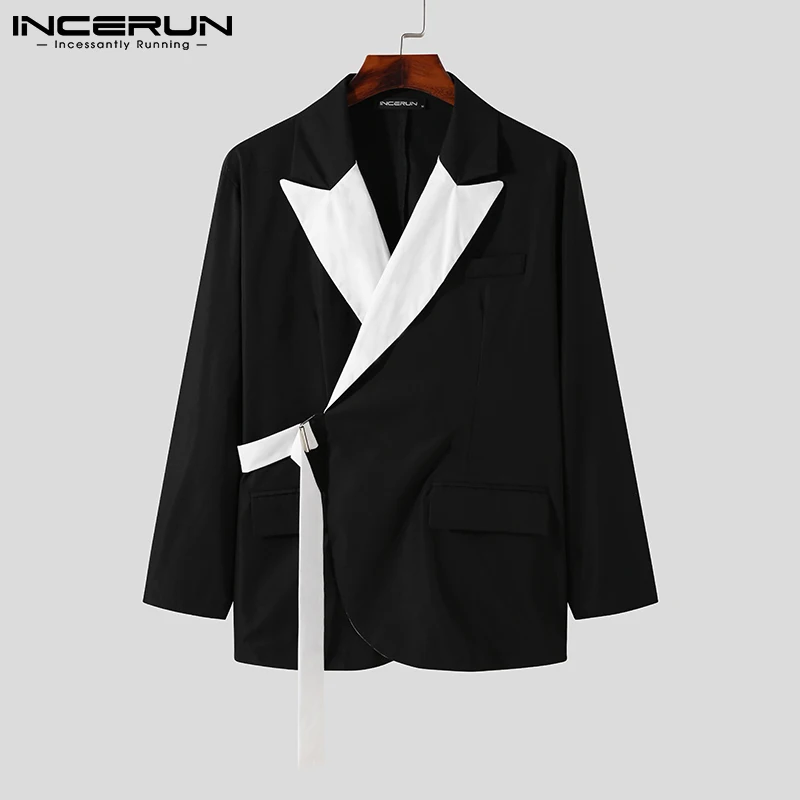 INCERUN Tops 2024 Stylish Men Hot Sale Suits Handsome Well Fitting Stitching Color Suits Loose Buttons Long-sleeved Blazer S-5XL