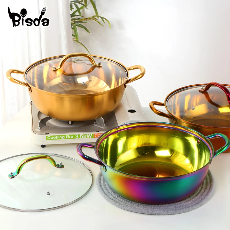 Chinese Hot Pot Stainless Steel Cooking Pot Kitchen Utensils Single-Layer Compatible Soup Stock Pots Home Cookware