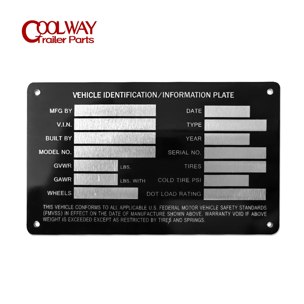 Heavy Duty Aluminum Blank Trailer Truck Equipment Frame Plate Serial Model ID Tag GVWR Powder Coated Finish RV Parts Accessories
