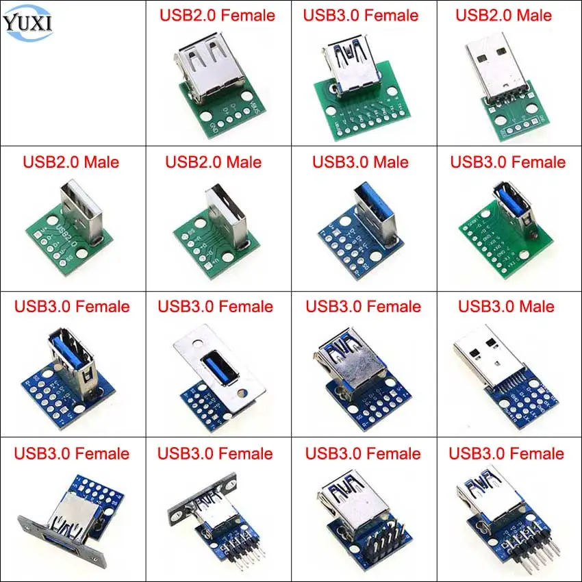 YuXi 1pc USB A Male USB 2.0 3.0 A Female USB B Connector Interface to 2.54mm DIP PCB Converter Adapter Breakout Board