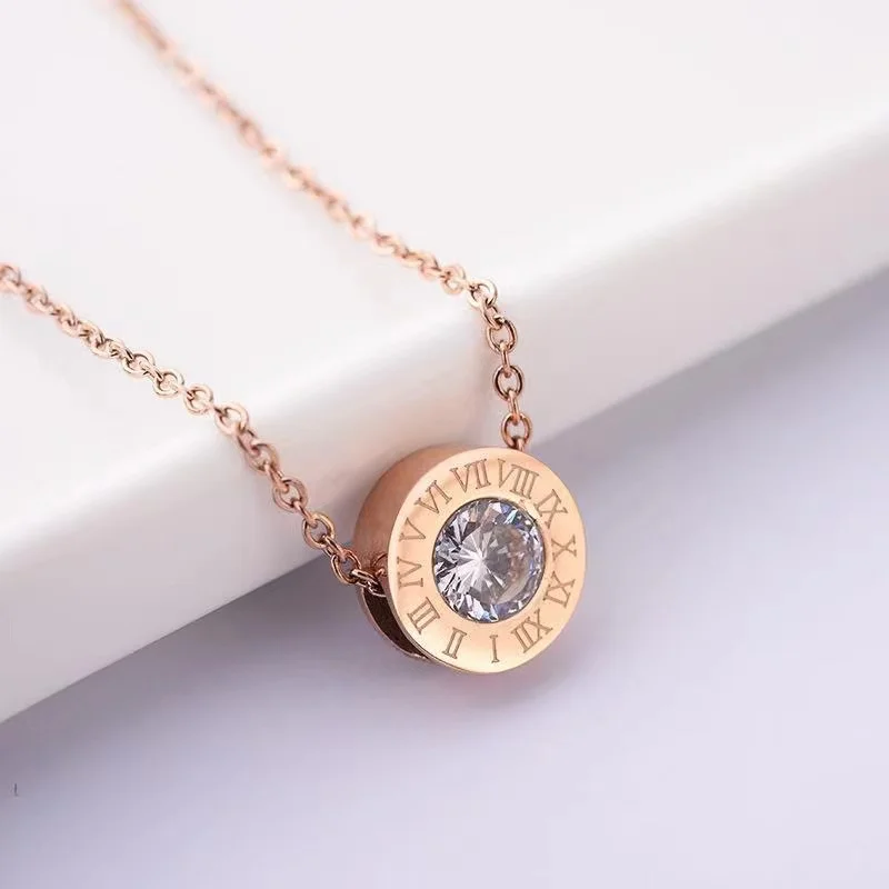 

Fashion Women Necklace Stainless Steel Necklaces With Roman Numeral Luxury Women Wedding Jewelry Collars N0105-1