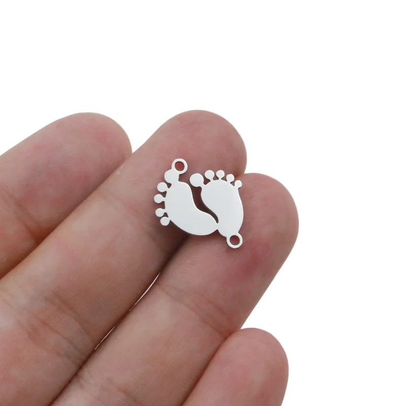 Aiovlo 5pcs/lot Stainless Steel Charm Pendants Cute Lovely Baby Feet DIY Metal Bracelet Necklace Jewelry Findings Accessories