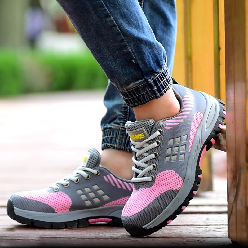 women's fashion breathable safety shoes worker steel toe caps shoe summer security work boots zapatos seguridad indestructible