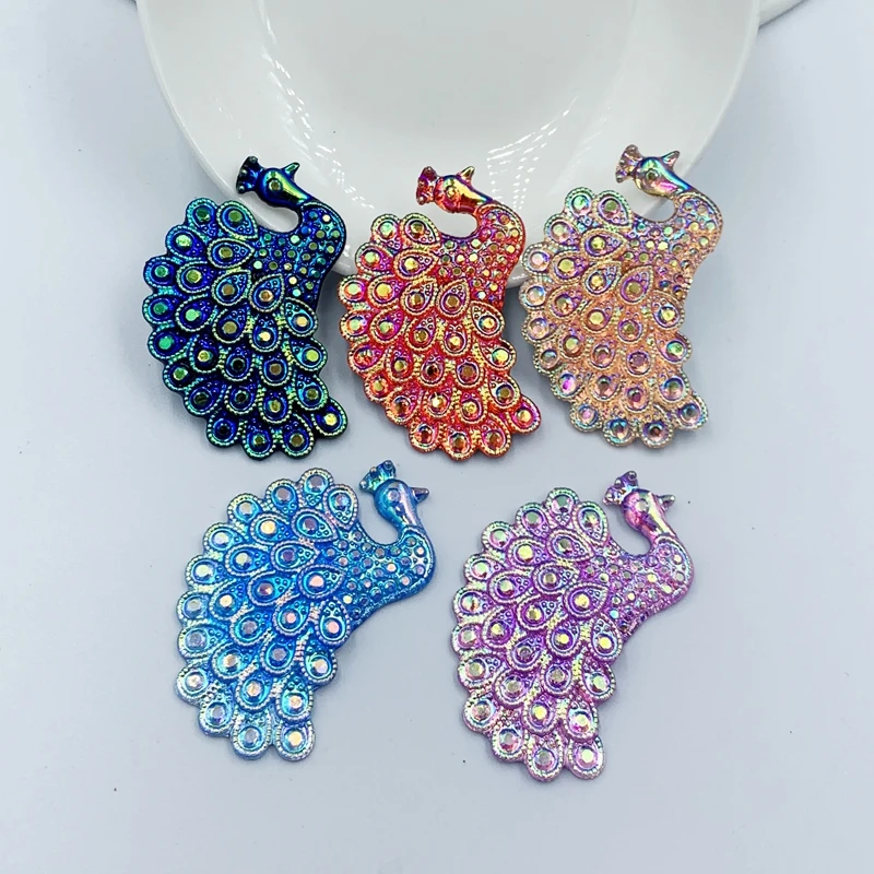 31*47mm Peacock Shaped Flatback Rhinestone Arts and Crafts Garment Accessory Sweater Pendant  6pcs  -E41