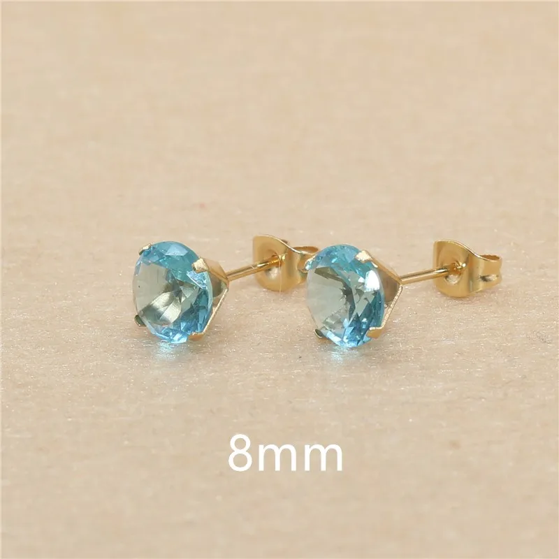 Ohrstecker aus blauem Glas, von 3 mm bis 8 mm, Edelstahl, echt vergoldet, verblasst nicht leicht, allergiefrei – Detail 10