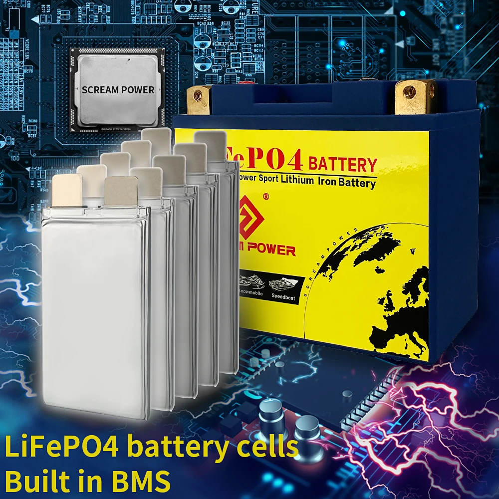 12V 12-BS/12B-4 LifePO4 Motorcycle Start Battery 8Ah CCA 520A Lithium Scooter Battery  With BMS For ATV UTV Motorbike