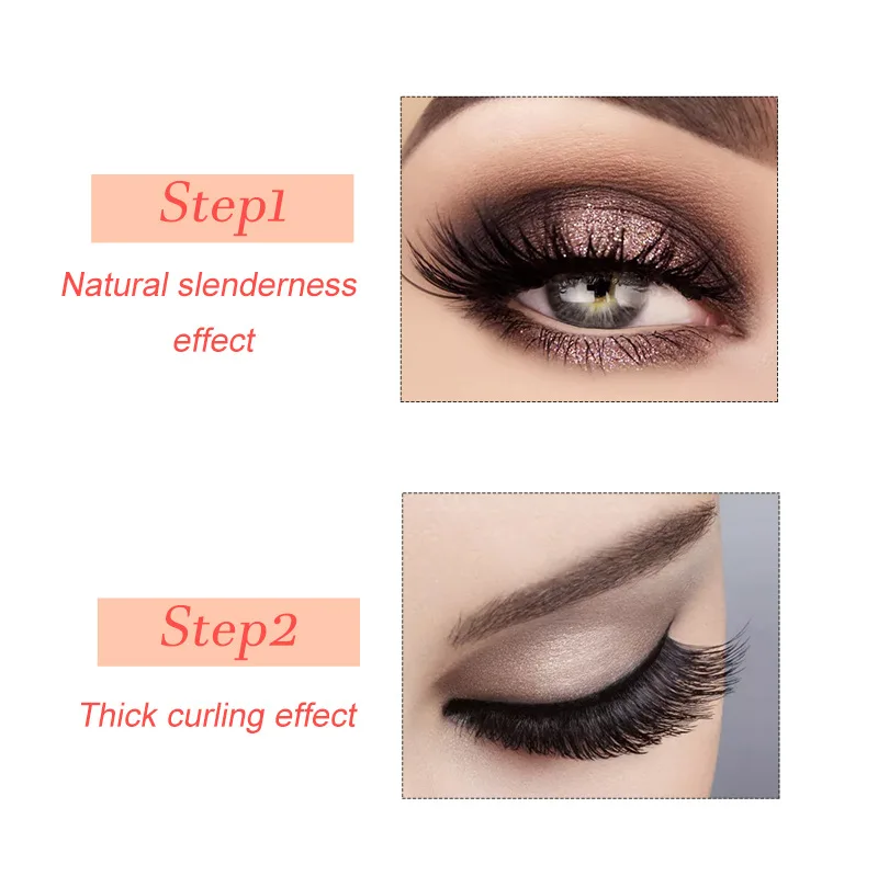 Mascara Silicagel Borstel 2in1 Verlengd Curling Dicht Waterdicht Niet Smudge Cool Black Wimper 8833