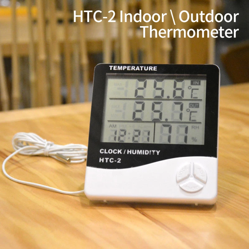 Termometer Digital Higrometer LCD Suhu Kelembaban Meter Stasiun Cuaca Jam Rumah Dalam Ruangan Luar Ruangan