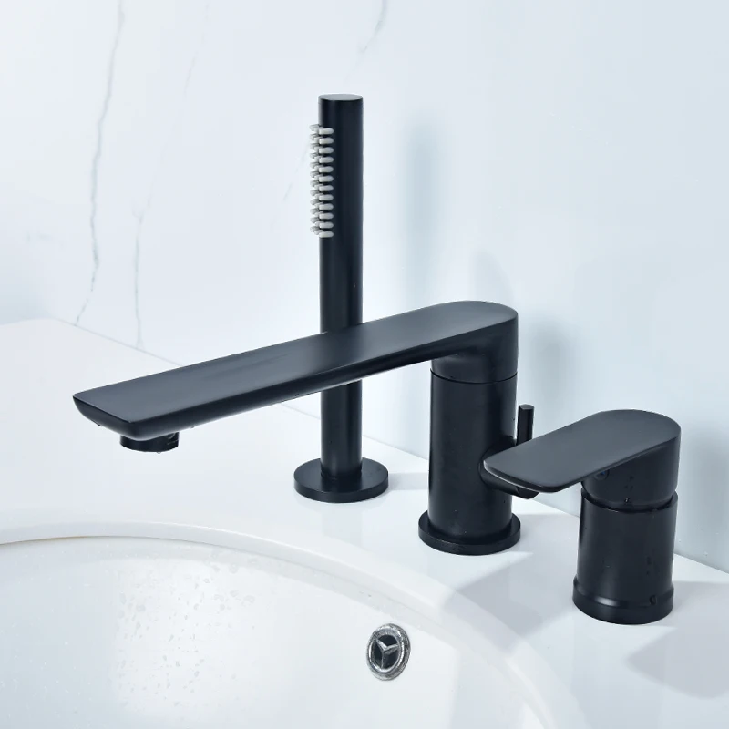 

Bathtub Faucet Black Bathroom Shower Three Holes Bath Mixer Shower Waterfall Basin Sink Tap Faucet Bathtub Mixer