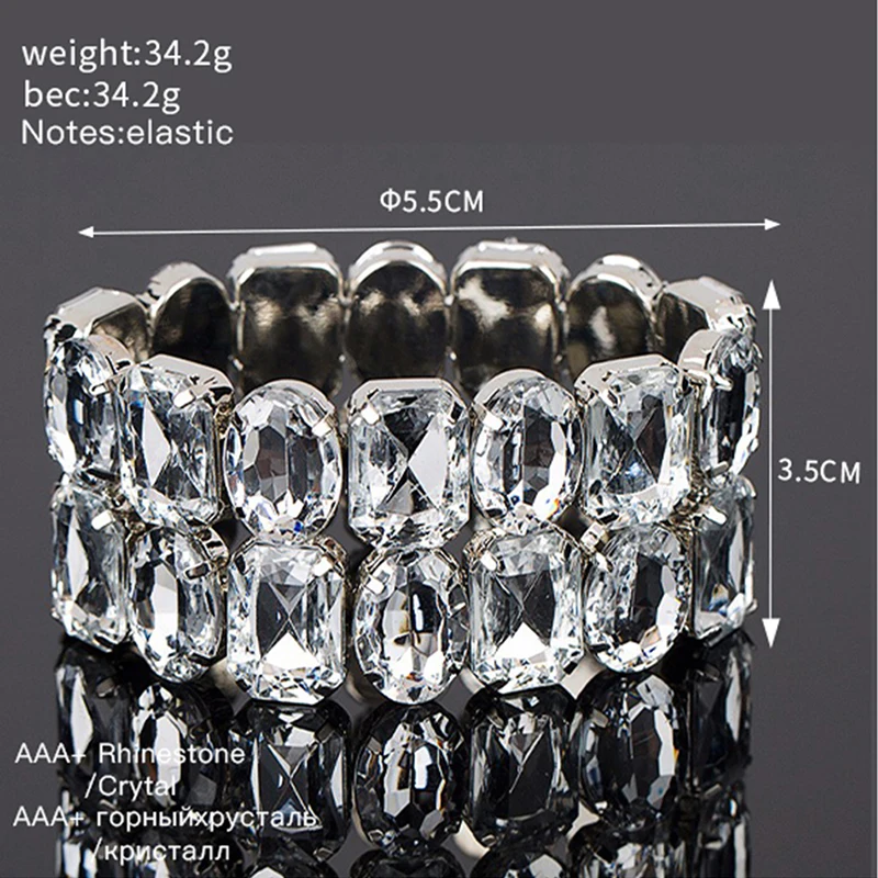 Hot Fashion more color big Crystal Rhinestone Wedding Bridal elasticity Bracelet Bangle Bling Wristband Women Jewelry B034