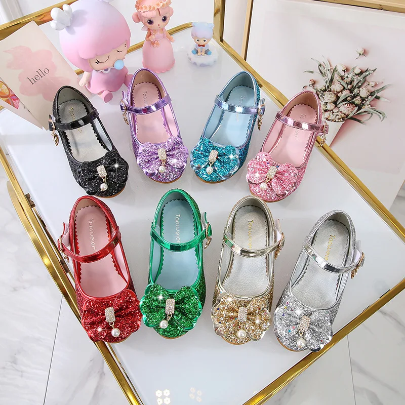 Children\'s Shoes 2025 New Girl Sequins Glittering Princess Dress Shoes Slipper School Performance Shoes Kids Infants Purple Shoe