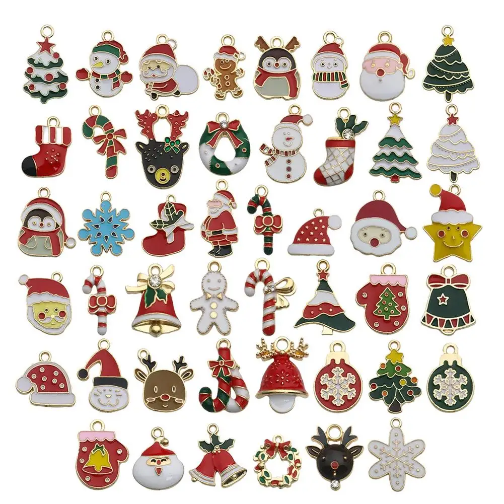 46pcs Navidad Charms Christmas Pendants Ornaments Beads For Bracelet Earrings Jewelry Making Xmas Tree Decor Kids Gift Necklace