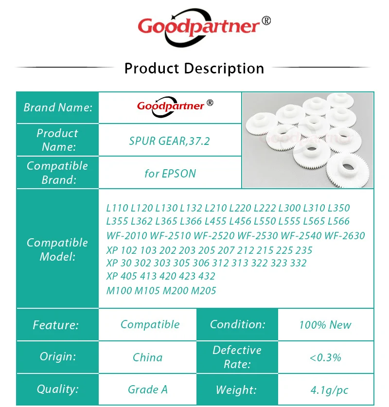 10X 1548529 Spur Clutch Gear for EPSON L110 L120 L130 L132 L210 L220 L222 L300 L310 L350 L355 L362 L365 L366 L455 L456 L550 L555
