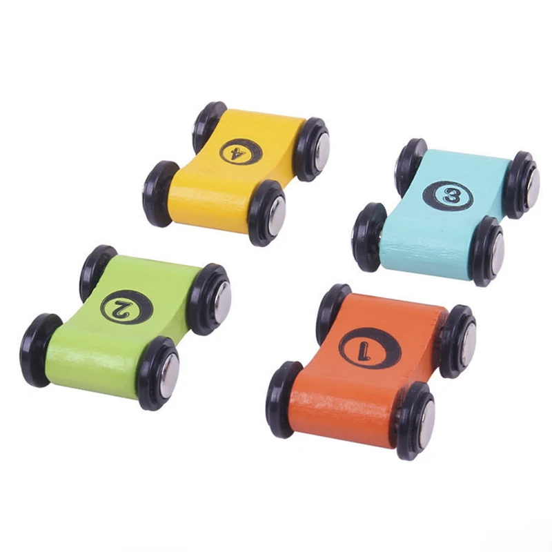 4Pcs kinder Holz Roller Spielzeug Miniatur Track Schiebefenster Racing Spiel Baby Mini Inertial Ziehen Auto Pädagogisches Spielzeug für Junge