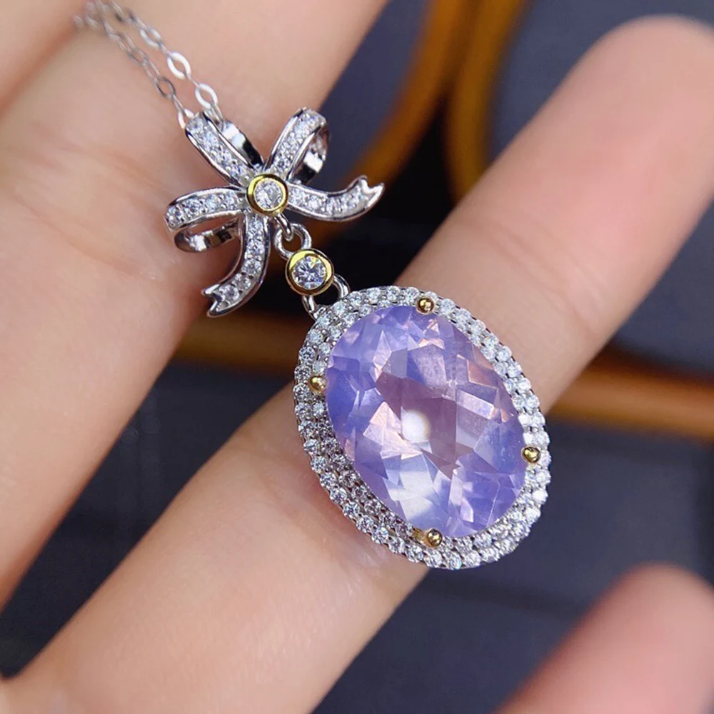 

High Quality Faceted Oval Cut Natural Lavender Quartz Amethyst Pendant 925 Silver Engagement Wedding Women's Jewelry For Gift