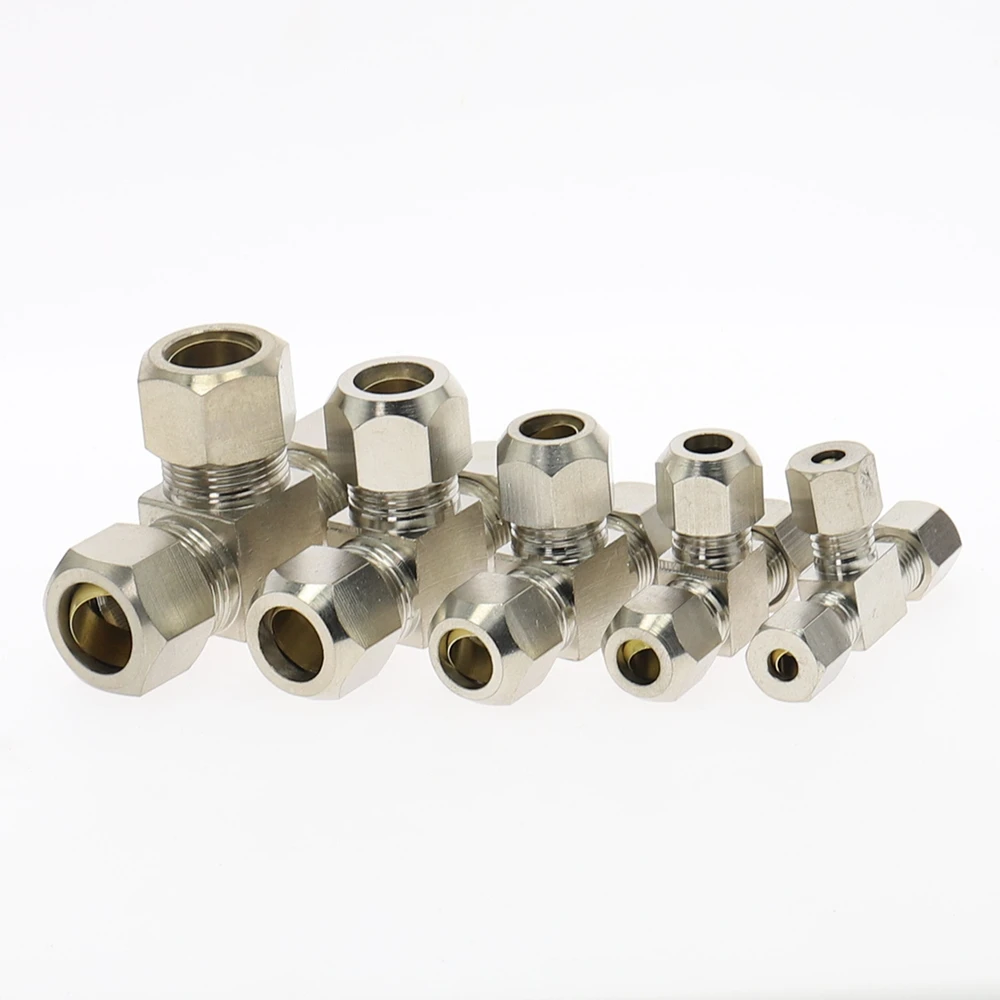 Pneumatic fittings Brass T Type 4 6 8 10 12mm OD Tube Compression Ferrule Tube Compression Fitting Connector PE