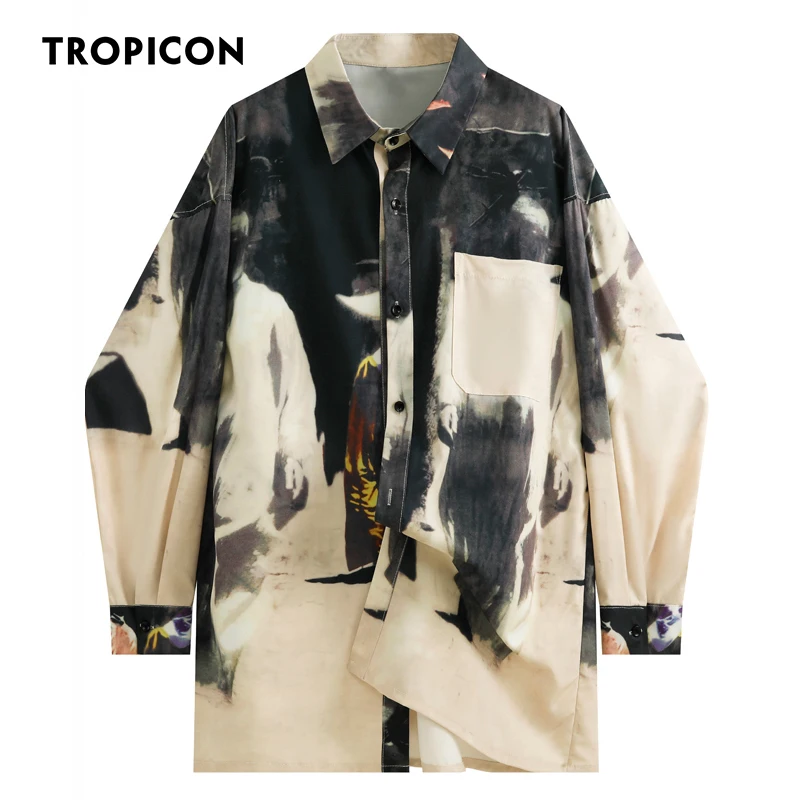 TROPICON Fall 2021 Womens Fashion Long Sleeve Button Up Shirt High Fashion Oversized Shirt Print Designer Top And Blouse Clothes