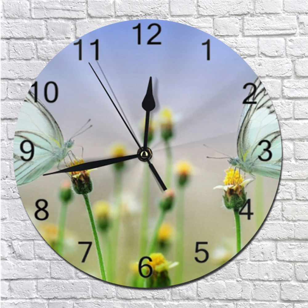 Butterflies Wall Clocks Silent Wall Clocks Round Numeral Digital Dial Mute Silent non-ticking electronic quartz clock Wall Decor