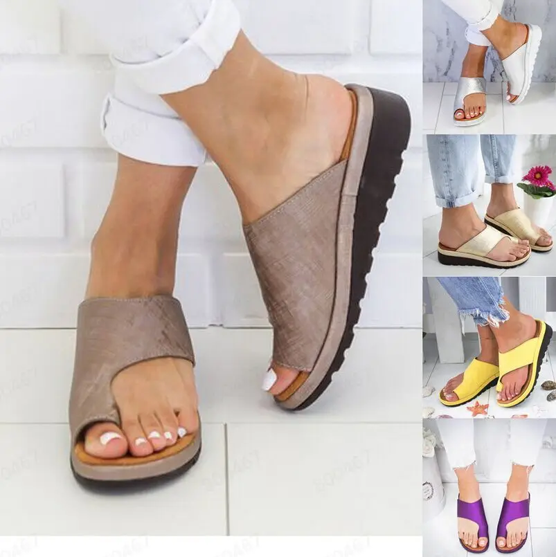 Women\'s Sandals New Female Shoes Comfy Platform Flat Sole Orthopedic Bunion Corrector Plus Size 35-43 Casual Shoes Woman