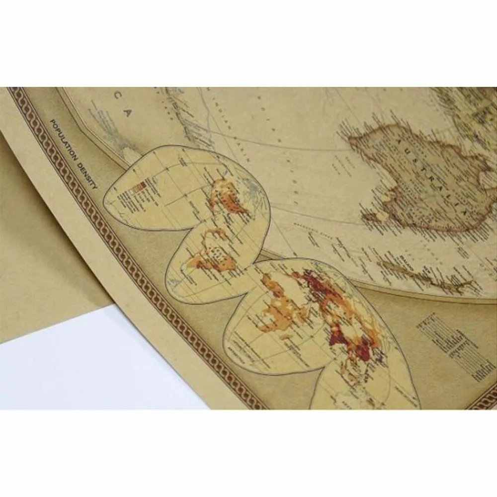 1 Pc of Classic Retro Kraft-Paper The-World Map for School and Office