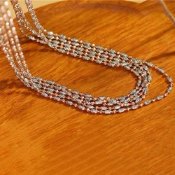 Italy Women's Neck Chain Silver 925 Jewelry Gold Necklace Female Olive Shape Cut Beaded 2MM Long 45 Add 5 CM Luxury Fine Gift