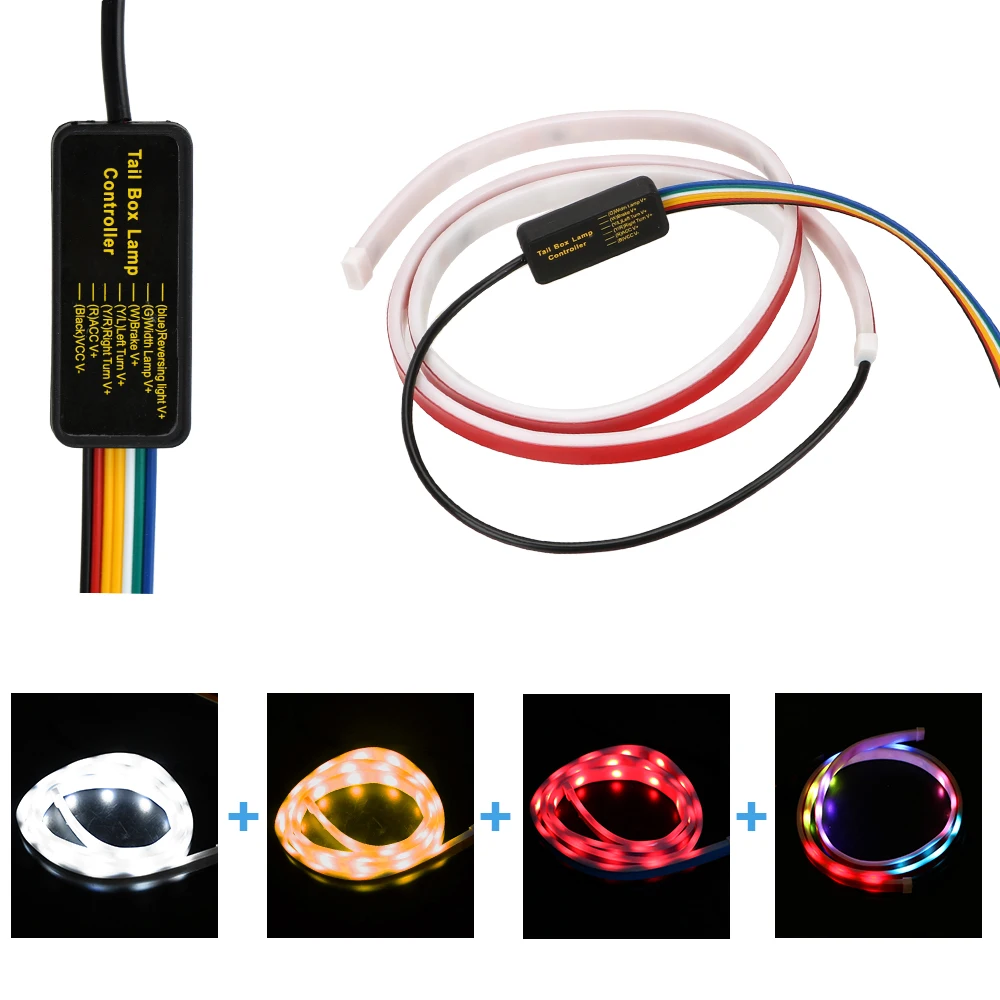 Car LED Trunk Tail 120cm Strip Multicolor RGB Dynamic Streamer Reverse Warning Strips Auto Additional Brake Turn Signal Lamp