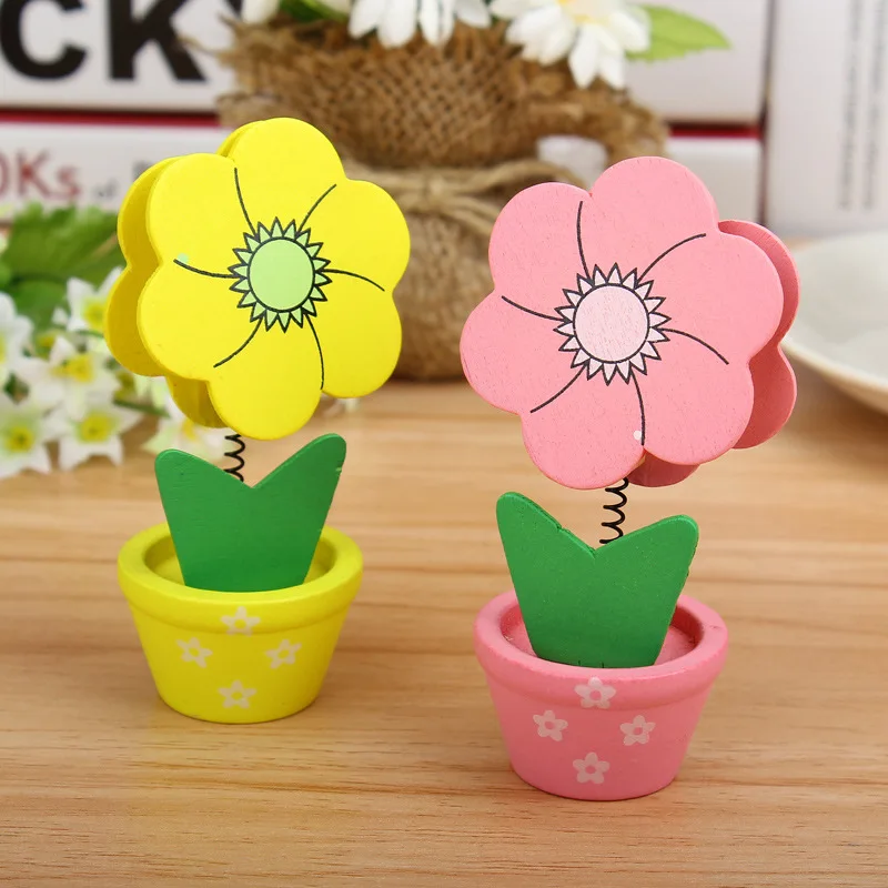 6 pcs set Cartoon Woody Flowers Contacts Memo Clip Message Clip Photo Tray Wooden Crafts Wholesale Supply image 2