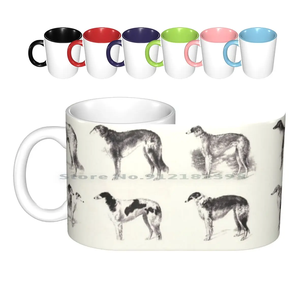 Martynow Borzoi 28 Vintage Sketches Ceramic Mugs Coffee Cups Milk Tea Mug Borzoi Vintage Barsoi Barzoi Martynow Russian