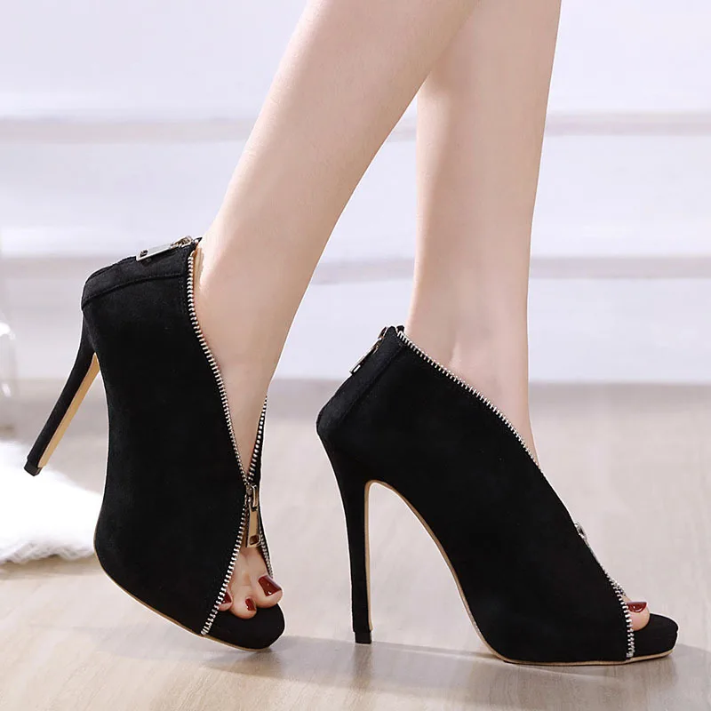 Women Flock Ankle Boots High Heels Zipper Gladiator Heels Summer Shoes Female Fashion Peep Toe Sandals Party Wedding Sandals