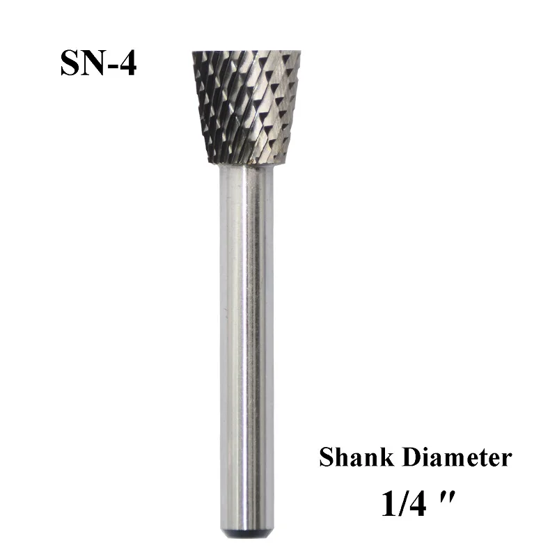 

SN-4 Tungsten Carbide Burr Rotary File Inverted Cone Shape Double Cut with 1/4''Shank for Die Grinder Drill Bit