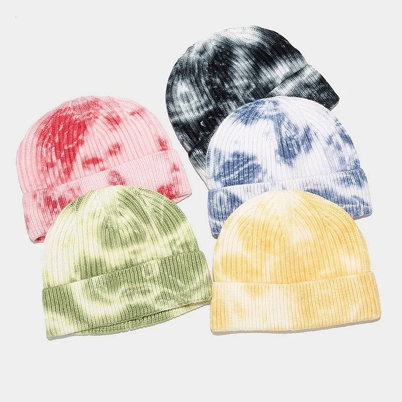 

Модная вязаная шапка в стиле Tie-dye, лидер продаж, шерстяная шапка в уличном стиле для женщин и мужчин, теплая Осенняя Шапка-бини