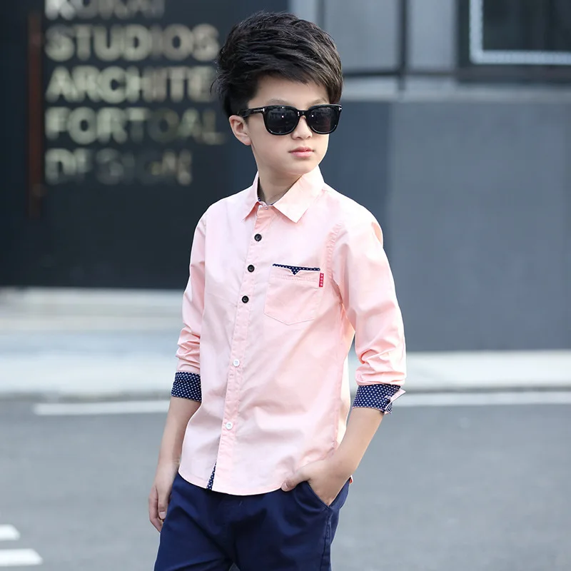 Children Shirts Fashion School Casual Tops Cotton Boys Shirts For 5 6 7 8 9 10 11 12 13 14 15 Years Teenage Kids Boys Clothes