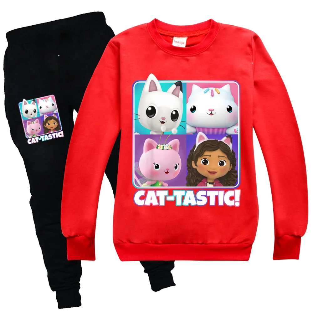 

Kids Clothes for Girls Gabby Cats Tastic Long Sleeve T-shirt Tops Pants Set Autumn Winter Clothes Cartoon Suits Children Outfits