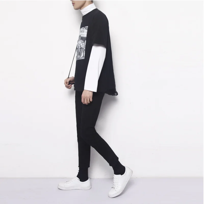 Spring/Autumn Men's Slim Cropped Denim Skinny Pants Black Frayed Stretch Men Jeans Trousers Korean Cropped Pencil Pants Male