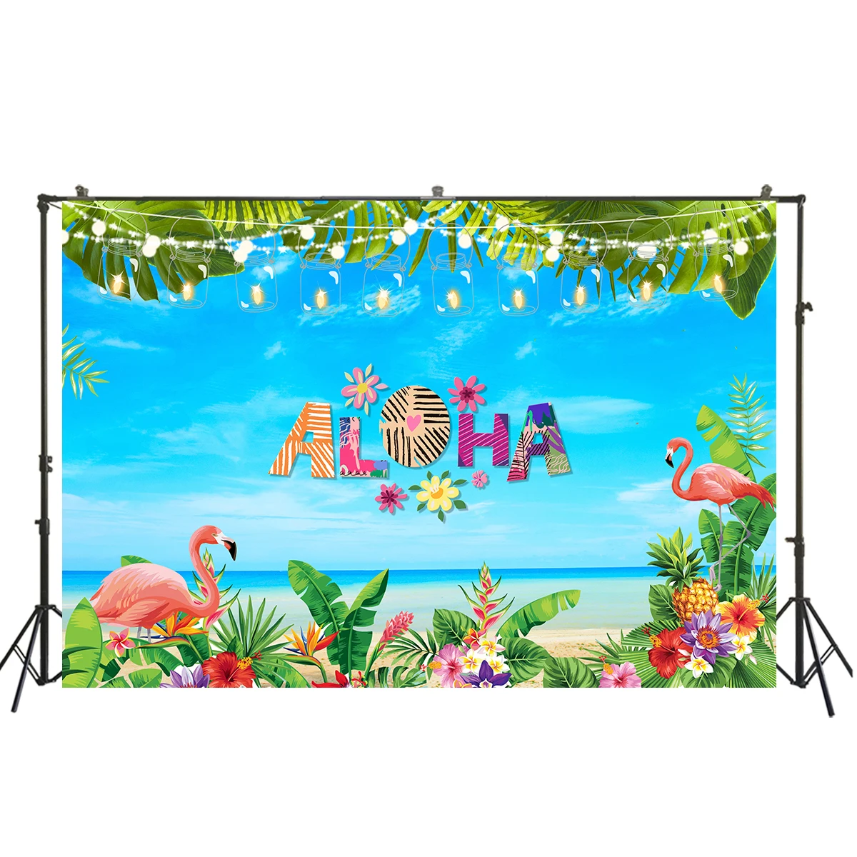 

Luau Party Photography Backdrop Hawaiian Aloha Flamingo Party Photo Background Tropical Summer Birthday Party Props W-2117