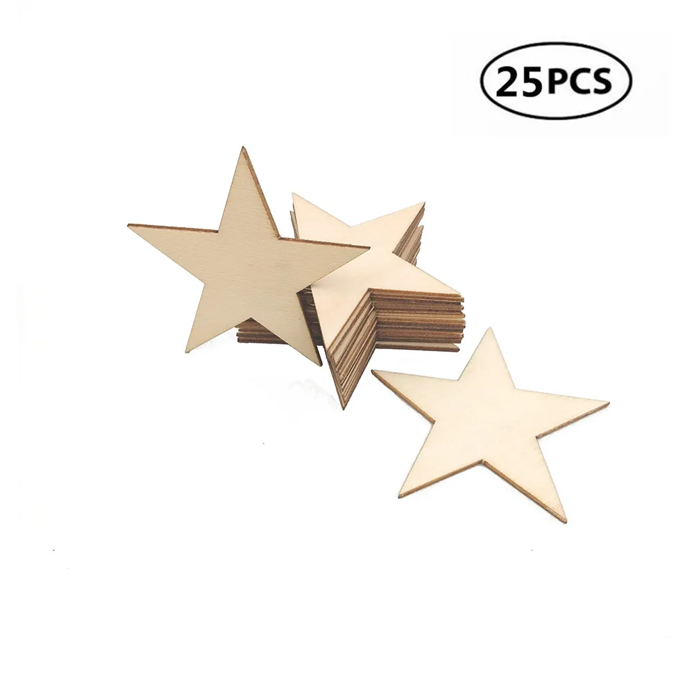 25szt 60mm 2.36inch Wedding DIY Craft Festival Wooden Star Cutouts Christmas Star Wooden Ornaments for Embellishments