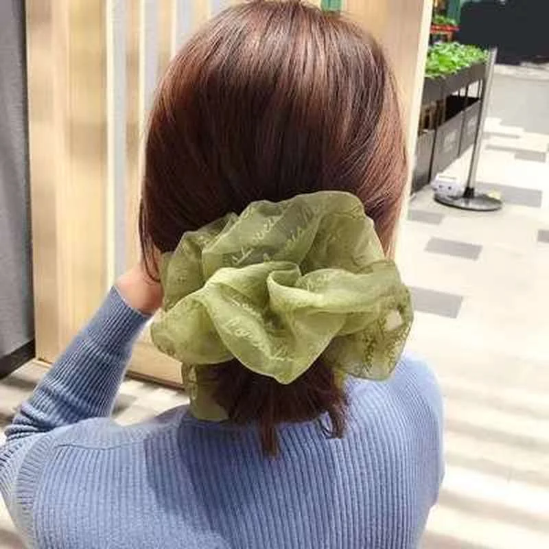 Oversized Chiffon Hair Scrunchies Big Elastic Hair Bands Tie Ponytail Holder Hair Rope Fashion Letter Hair Circle New Headdress