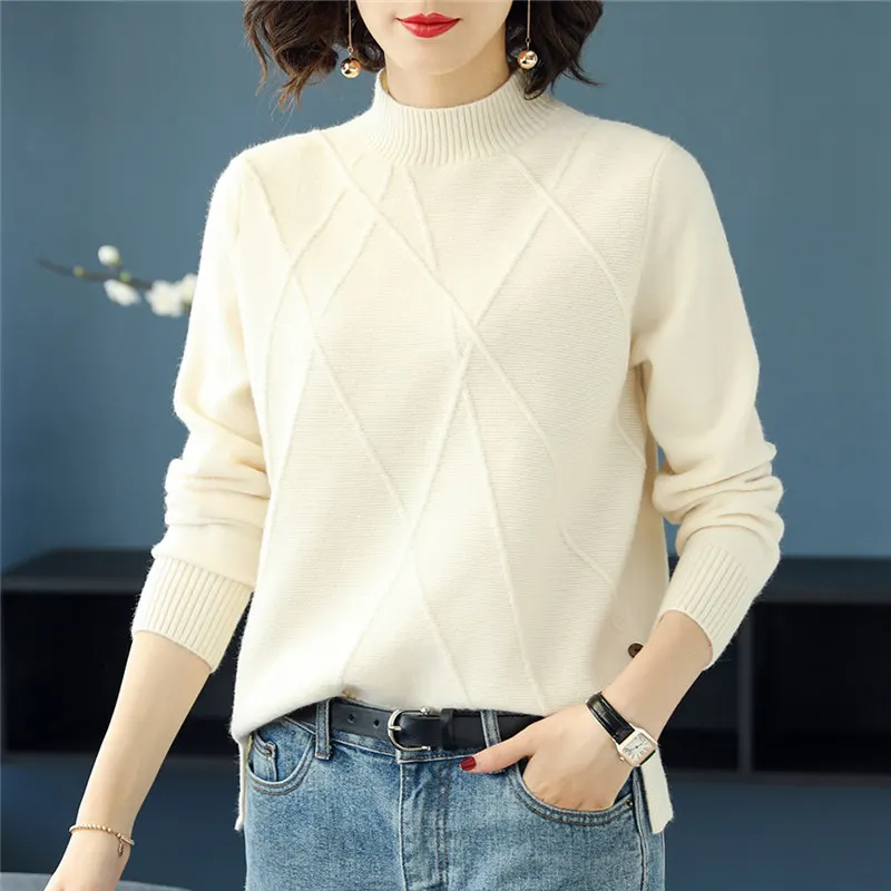 Fdfklak Autumn Winter Tops Female Long-Sleeved Sweaters Bottoming Half Collars Outer Wear Sweater Women Spring Pull Femme 3XL