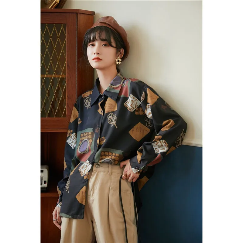 New Fashion Women Loose Chiffon Long Shirt Sleeve Vintage Print Women\'S Elegant Blouses Female Casual Tops Blusas Mujer Tunics