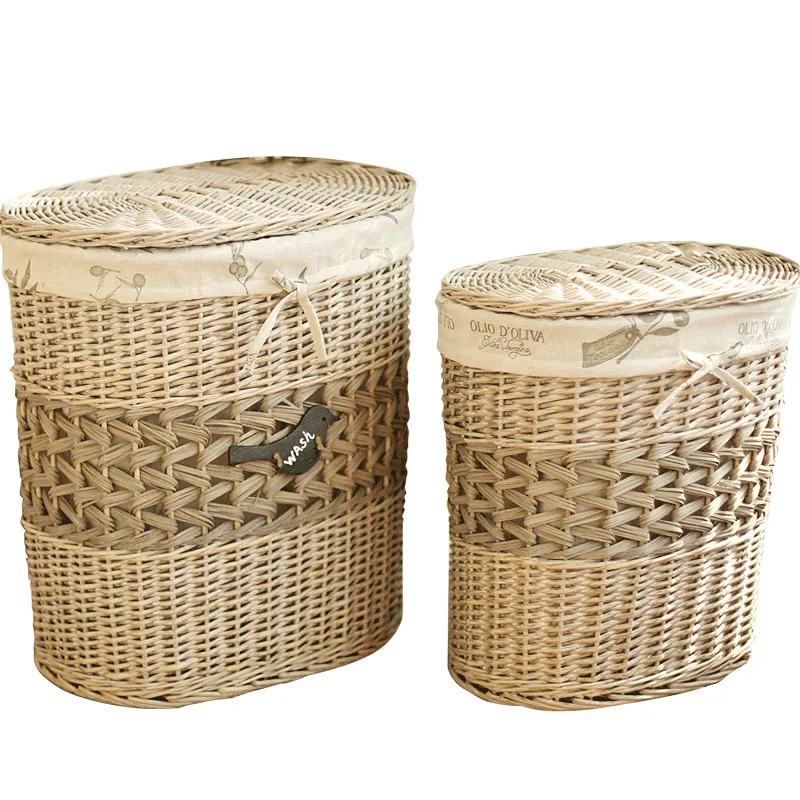 TTLaundry Basket Rattan Wicker Woven DirtyClothes Storage Basket Woven Organizing Box Toy Storage Box Dirty Clothes Bucket Large